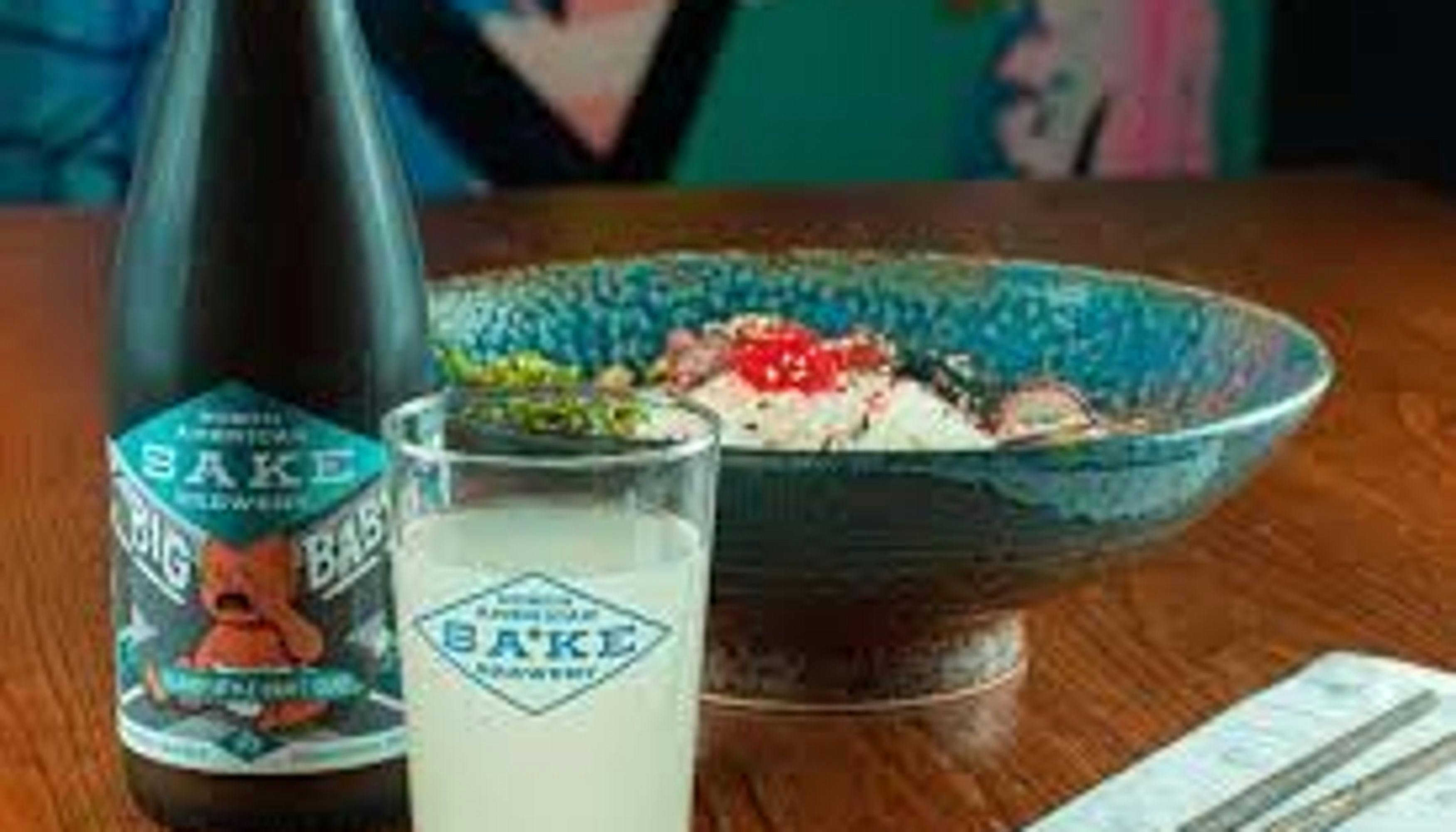 North American Sake paired with rice bowl from Bad Luck Ramen Bar